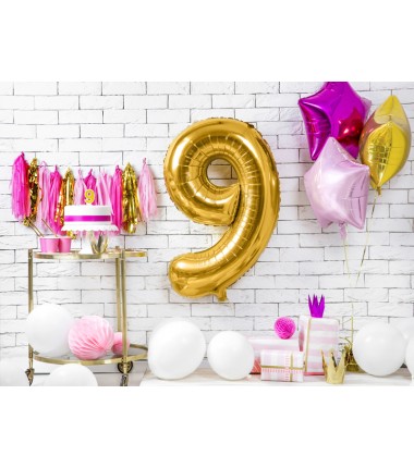 Balon foliowy Cyfra 9 - 86 cm - Złoty