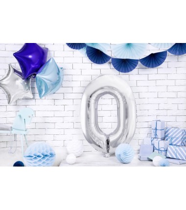 Balon foliowy Cyfra 0 - 86 cm - Srebrny