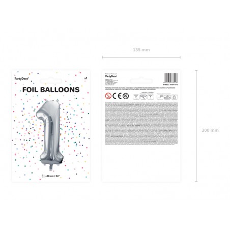 Balon foliowy Cyfra 1 - 86 cm - Srebrny