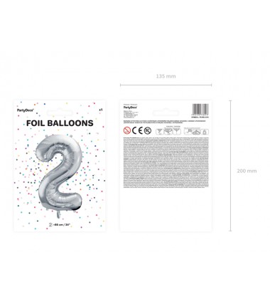 Balon foliowy Cyfra 2 - 86 cm - Srebrny