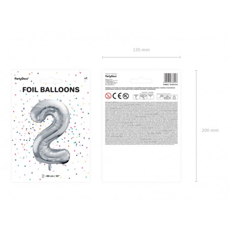 Balon foliowy Cyfra 2 - 86 cm - Srebrny