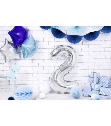 Balon foliowy Cyfra 2 - 86 cm - Srebrny
