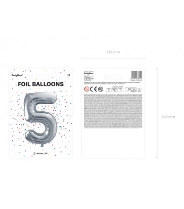 Balon foliowy Cyfra 5 - 86 cm - Srebrny