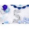 Balon foliowy Cyfra 5 - 86 cm - Srebrny