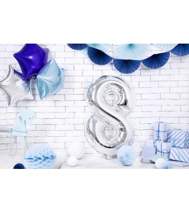 Balon foliowy Cyfra 8 - 86 cm - Srebrny