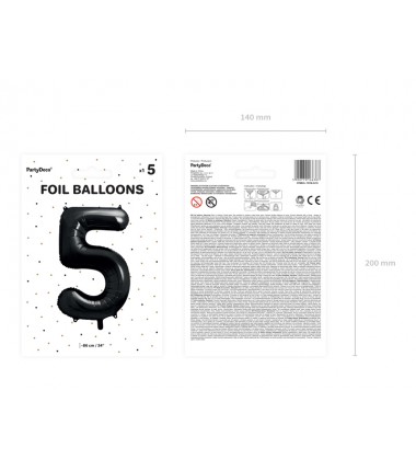 Balon foliowy Cyfra 5 - 86 cm - CZARNY