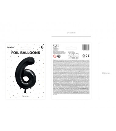 Balon foliowy Cyfra 6 - 86 cm - Czarny