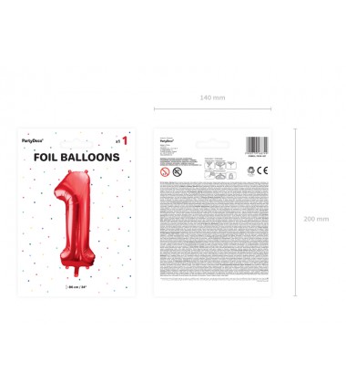 Balon foliowy Cyfra 1 - 86 cm - Czerwony