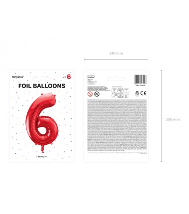 Balon foliowy Cyfra 6 - 86 cm - Czerwony