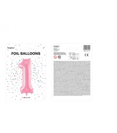 Balon foliowy Cyfra 1 - 86 cm - Różowy