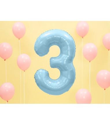 Balon foliowy Cyfra 3 - 86 cm - Jasny niebieski