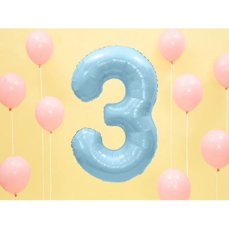 Balon foliowy Cyfra 3 - 86 cm - Jasny niebieski