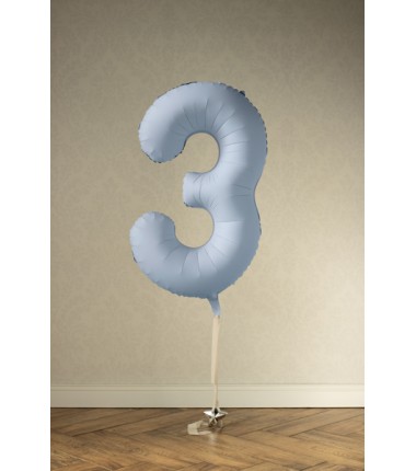 Balon foliowy Cyfra 3 - 86 cm - Mglisty niebieski matowy
