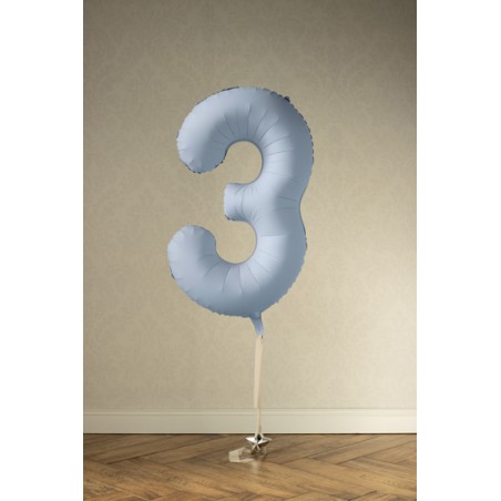 Balon foliowy Cyfra 3 - 86 cm - Mglisty niebieski matowy