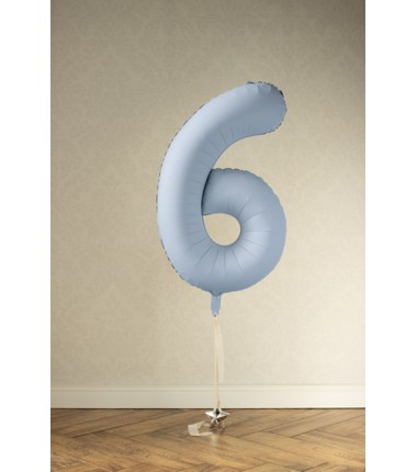 Balon foliowy Cyfra 6 - 86 cm - Mglisty niebieski matowy