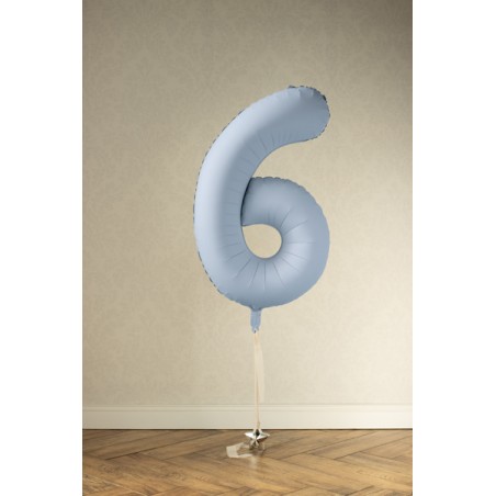 Balon foliowy Cyfra 6 - 86 cm - Mglisty niebieski matowy
