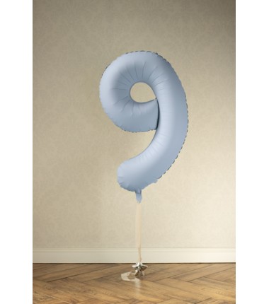 Balon foliowy Cyfra 9 - 86 cm - Mglisty niebieski matowy