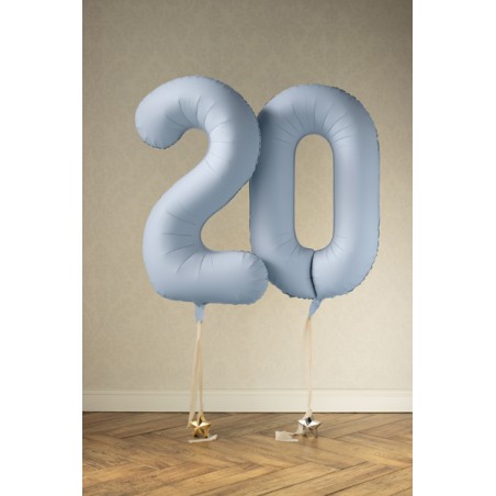 Balony foliowe Cyfra 20 - 86 cm - Mglisty niebieski matowy