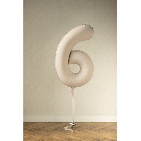 Balon foliowy Cyfra 6 - 86 cm - Jasny beżowy matowy