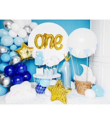 Balon foliowy Cyfra 1 z Koroną - 90 cm - Niebieski