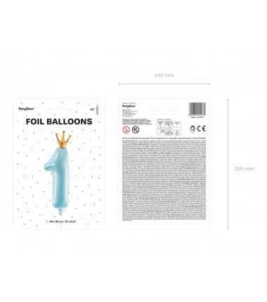 Balon foliowy Cyfra 1 z Koroną - 90 cm - Niebieski