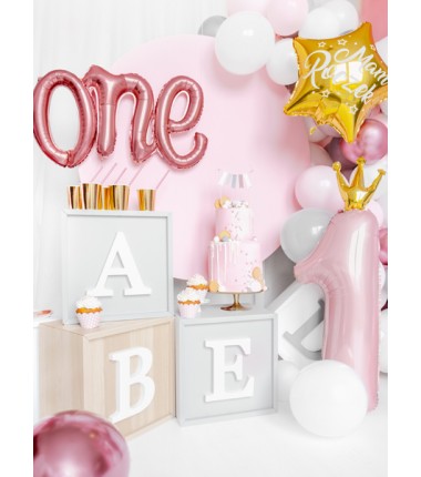 Balon foliowy Cyfra 1 z Koroną - 90 cm - Różowy