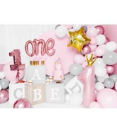 Balon foliowy Cyfra 1 z Koroną - 90 cm - Różowy