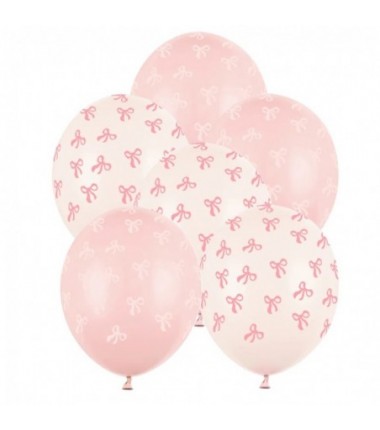 Balony nadruk 30 cm Kokardki - różowe i beżowe - 6 sztuk