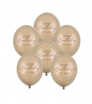 Balony nadruk 30 cm Happy Birthday - Metallic Cold Gold - 6 sztuk