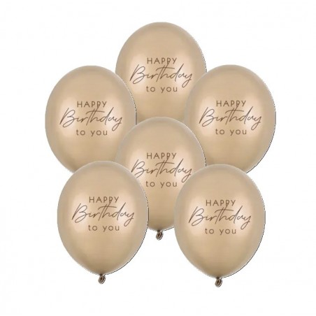 Balony nadruk 30 cm Happy Birthday - Metallic Cold Gold - 6 sztuk