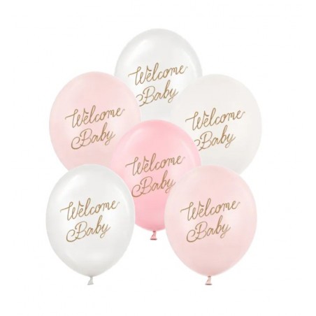 Balony nadruk 30 cm, Welcome Baby, mix różowy - 6 sztuk