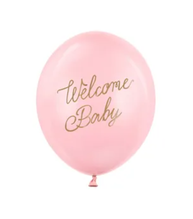 Balony nadruk 30 cm, Welcome Baby, mix różowy - 6 sztuk