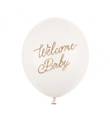 Balony nadruk 30 cm, Welcome Baby, mix różowy - 6 sztuk