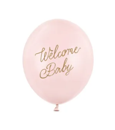 Balony nadruk 30 cm, Welcome Baby, mix różowy - 6 sztuk