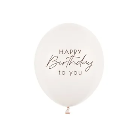 Balony nadruk 30 cm, Happy Birthday, mix różowy - 6 sztuk