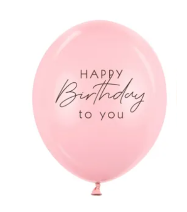 Balony nadruk 30 cm, Happy Birthday, mix różowy - 6 sztuk