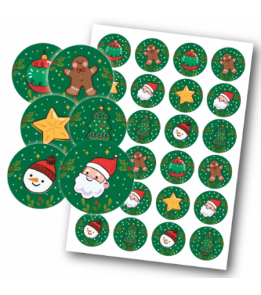 Naklejki MIKOŁAJ - 4cm - zielone - 24 szt