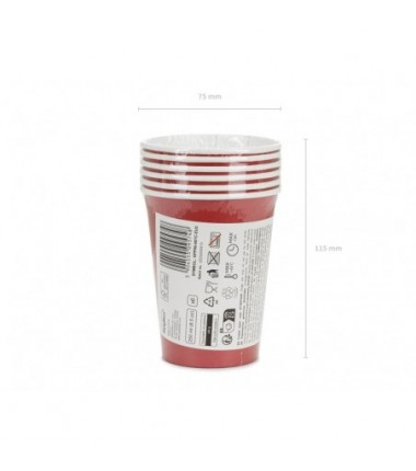 Kubeczki papierowe Party Deco ciemny czerwony 250ml - 6 sztuk