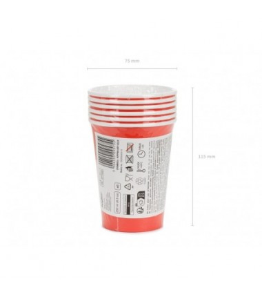 Kubeczki papierowe Party Deco czerwone 250ml - 6 sztuk