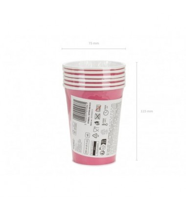 Kubeczki papierowe Party Deco ciemny różowy 250ml - 6 sztuk