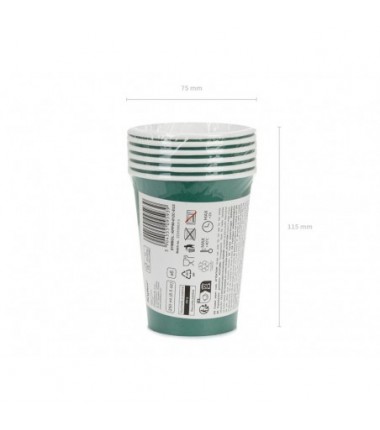 Kubeczki papierowe Party Deco ciemny zielony 250ml - 6 sztuk