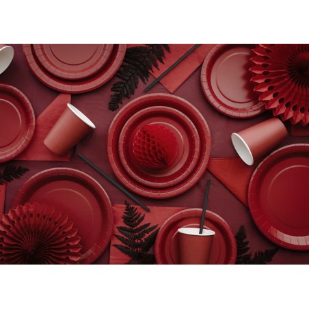 Talerzyki papierowe Party Deco ciemny czerwony 18 cm - 6 sztuk