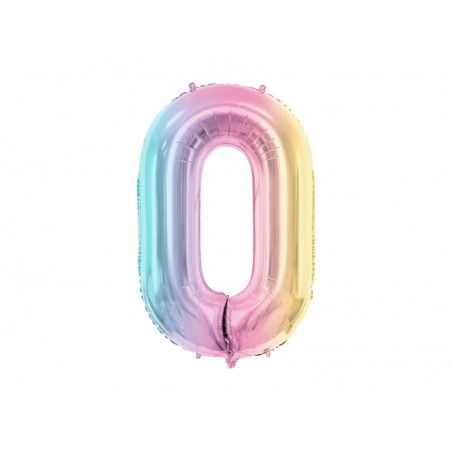 Balon foliowy Cyfra 0 - 86 cm - pastelowy tęczowy