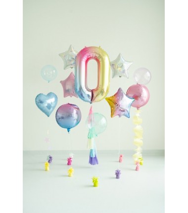 Balon foliowy Cyfra 0 - 86 cm - pastelowy tęczowy