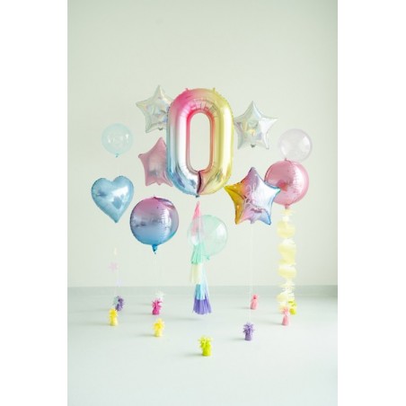 Balon foliowy Cyfra 0 - 86 cm - pastelowy tęczowy
