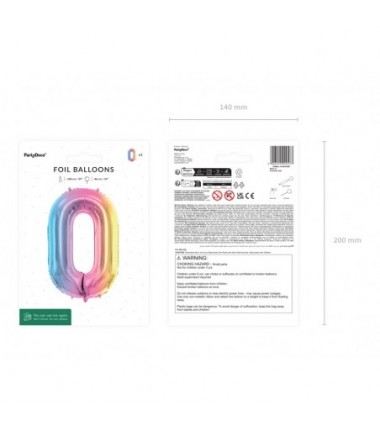 Balon foliowy Cyfra 0 - 86 cm - pastelowy tęczowy
