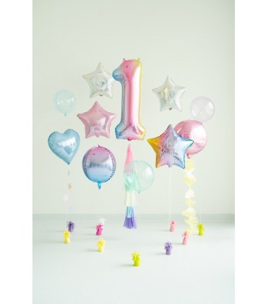 Balon foliowy Cyfra 1 - 86 cm - pastelowy tęczowy