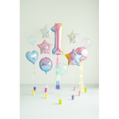 Balon foliowy Cyfra 1 - 86 cm - pastelowy tęczowy