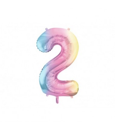 Balon foliowy Cyfra 2 - 86 cm - pastelowy tęczowy