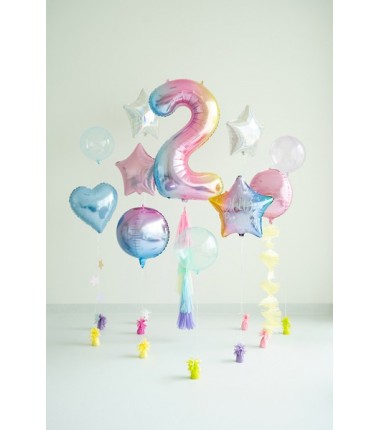 Balon foliowy Cyfra 2 - 86 cm - pastelowy tęczowy